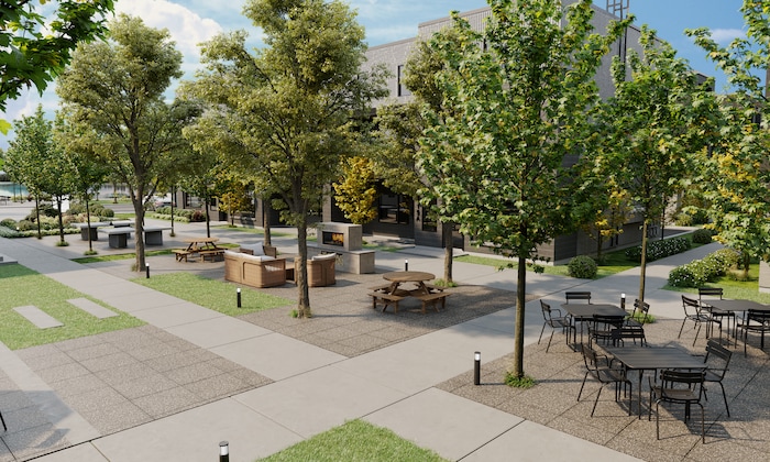 (CW Land Co.) A rendering of a picnic area, one of the amenities to be offered at theYARD, C.W. Urban's 8.58-acre build-to-rent development in Salt Lake City's Fairpark neighborhood.