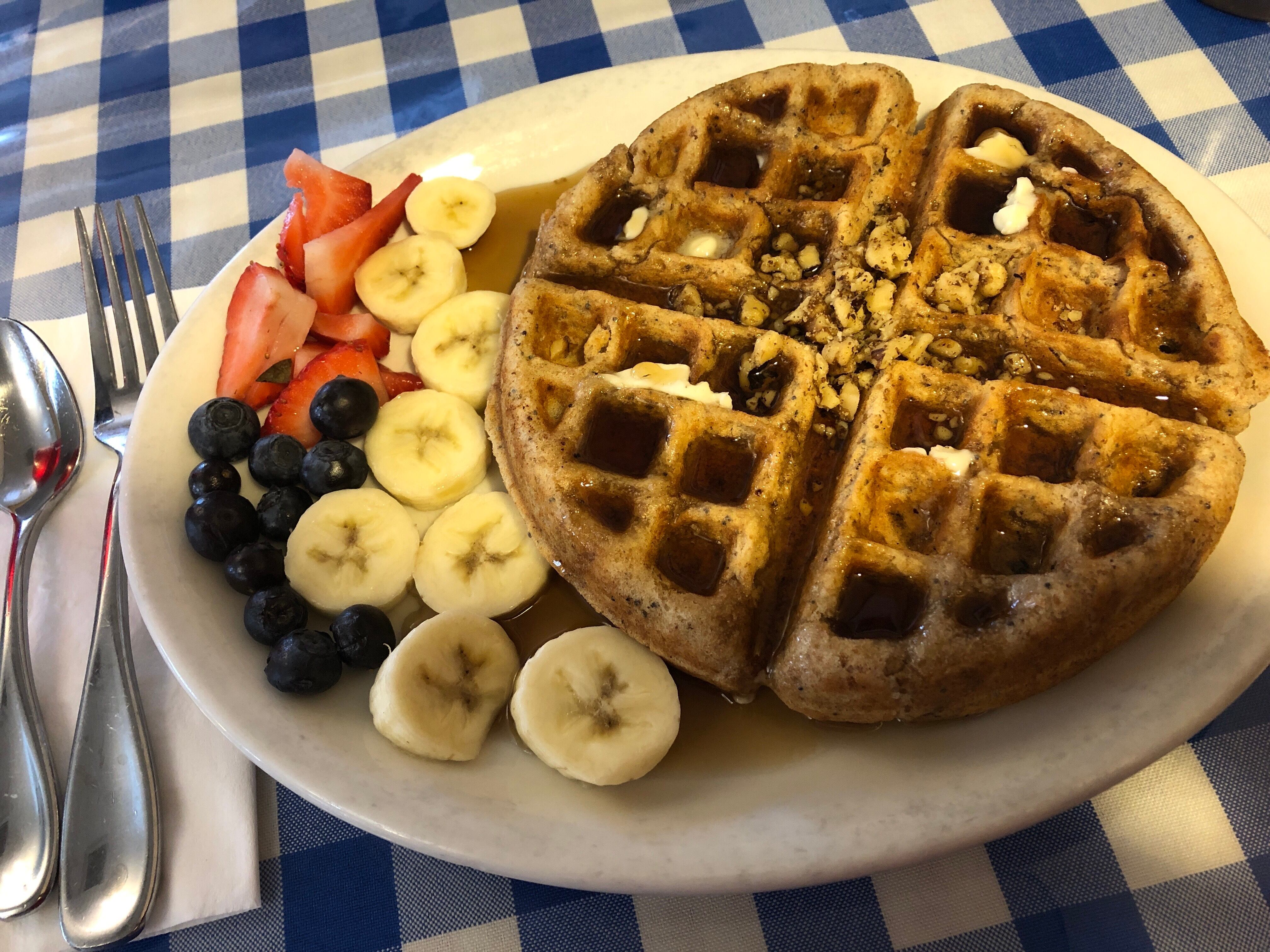 (Kolbie Peterson | The Salt Lake Tribune) Ozzie's Whole Grain Waffle from Jailhouse Cafe in Moab, pictured on Monday, June 17, 2024.