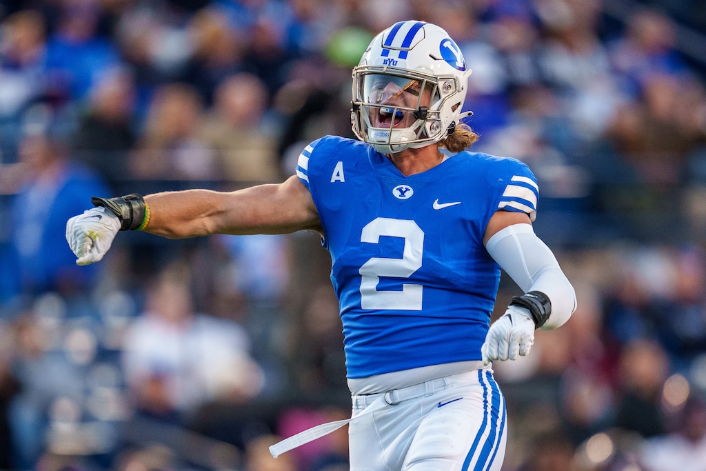 (Trent Nelson  |  The Salt Lake Tribune) Brigham Young Cougars linebacker Ben Bywater (2) as BYU hosts East Carolina, NCAA football in Provo on Friday, Oct. 28, 2022.