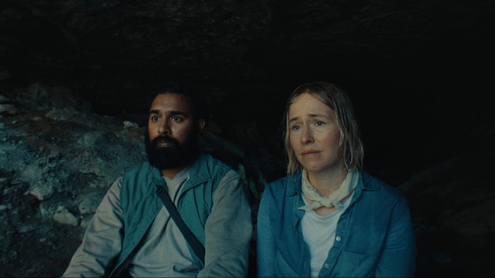 (Sundance Institute) Himesh Patel, left, and Sarah Goldberg play newlyweds smuggling cabbages in director Evan Twohy's "Bubble & Squeak," an official selection of the 2025 Sundance Film Festival, in the U.S. Dramatic competition.