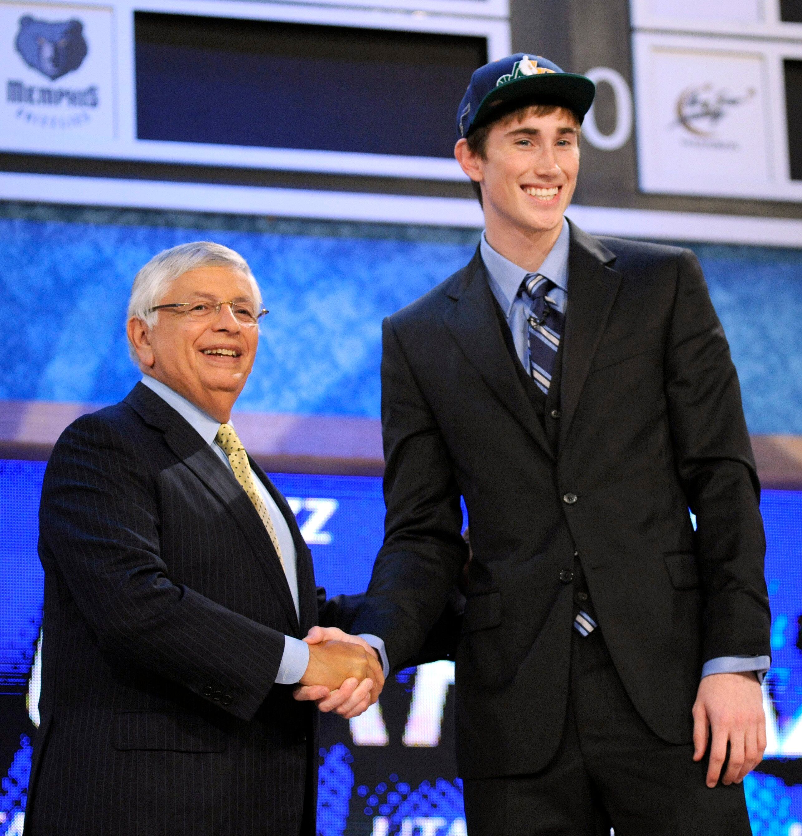 NBA commissioner David Stern, left, poses with Butler forward Gordon Hayward, whom the Utah Jazz selected with the ninth pick in the NBA Draft on Thursday. (AP Photo/Bill Kostroun)