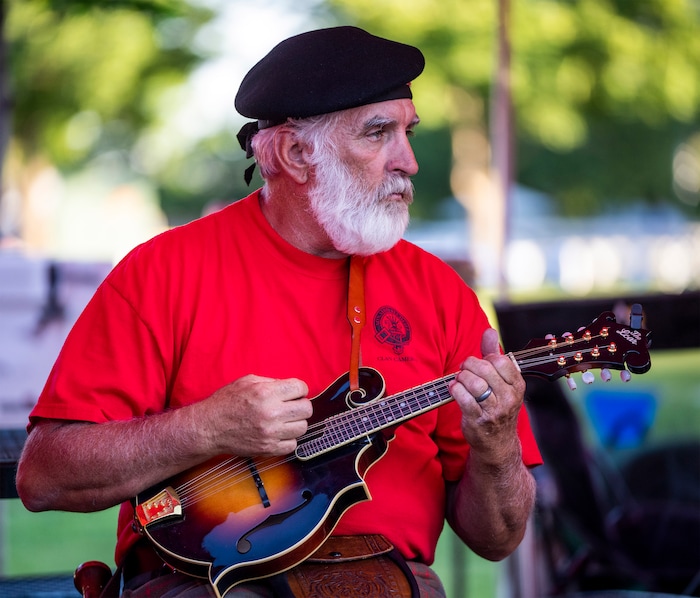 (Rick Egan | The Salt Lake Tribune) 
Cameron Hall, plays the mandolin, during the Utah Scottish Festival, at the Utah State Fairpark, on Friday, June 16, 2023.
