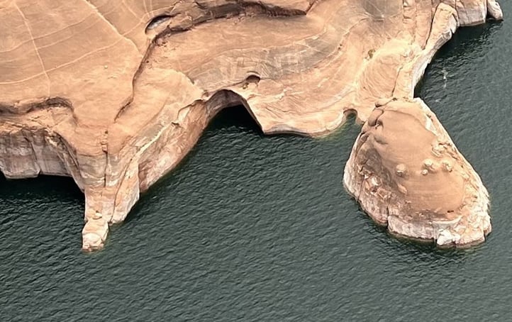 (National Park Service) What remains in the area of "Double Arch," after the popular geologic feature in Rock Creek Bay within Utah's Glen Canyon National Recreation Area collapsed on Aug. 8, 2024, as shown on Aug. 9, 2024.