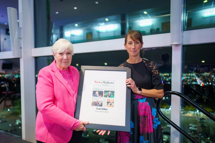 Gail Miller and Lauren Gustus at the NewsMaker Awards in Salt Lake City on Thursday, Nov. 16, 2023.