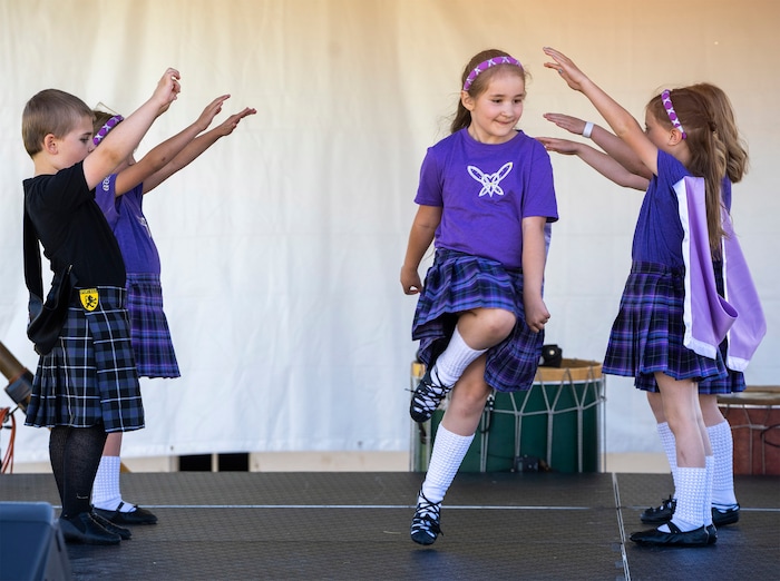 (Rick Egan | The Salt Lake Tribune)  The An Dragan Celteach Irish Dancers perform at the Utah Scottish Festival, at the Utah State Fairpark, on Friday, June 16, 2023.
