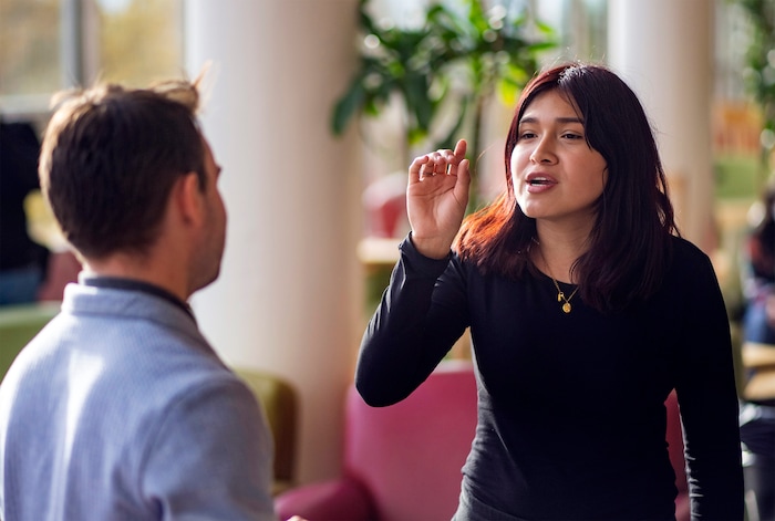 (Rick Egan | The Salt Lake Tribune)  University of Utah Student Body President, Jack O’Leary talks to protesters during a sit-in, as the group Mecha occupies the Union Ballroom during a protest on the University of Utah Campus, on Wednesday, Nov. 15, 2023.
