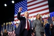 (Doug Mills | The New York Times) Former President Donald Trump, the Republican presidential nominee, exits the stage with wife Melania Trump during an election night event in West Palm Beach, Fla., on Wednesday, Nov. 6, 2024.