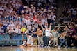 (Trent Nelson  |  The Salt Lake Tribune) BYU fans celebrate a three-pointer as BYU hosts Baylor, NCAA basketball in Provo on Tuesday, Feb. 20, 2024.