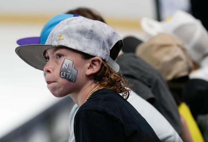 (Francisco Kjolseth  |  The Salt Lake Tribune) Young hockey fans participate in the festivities as the Utah Hockey Club hosts their first NHL draft party at the Delta Center on Friday, June 28, 2024.