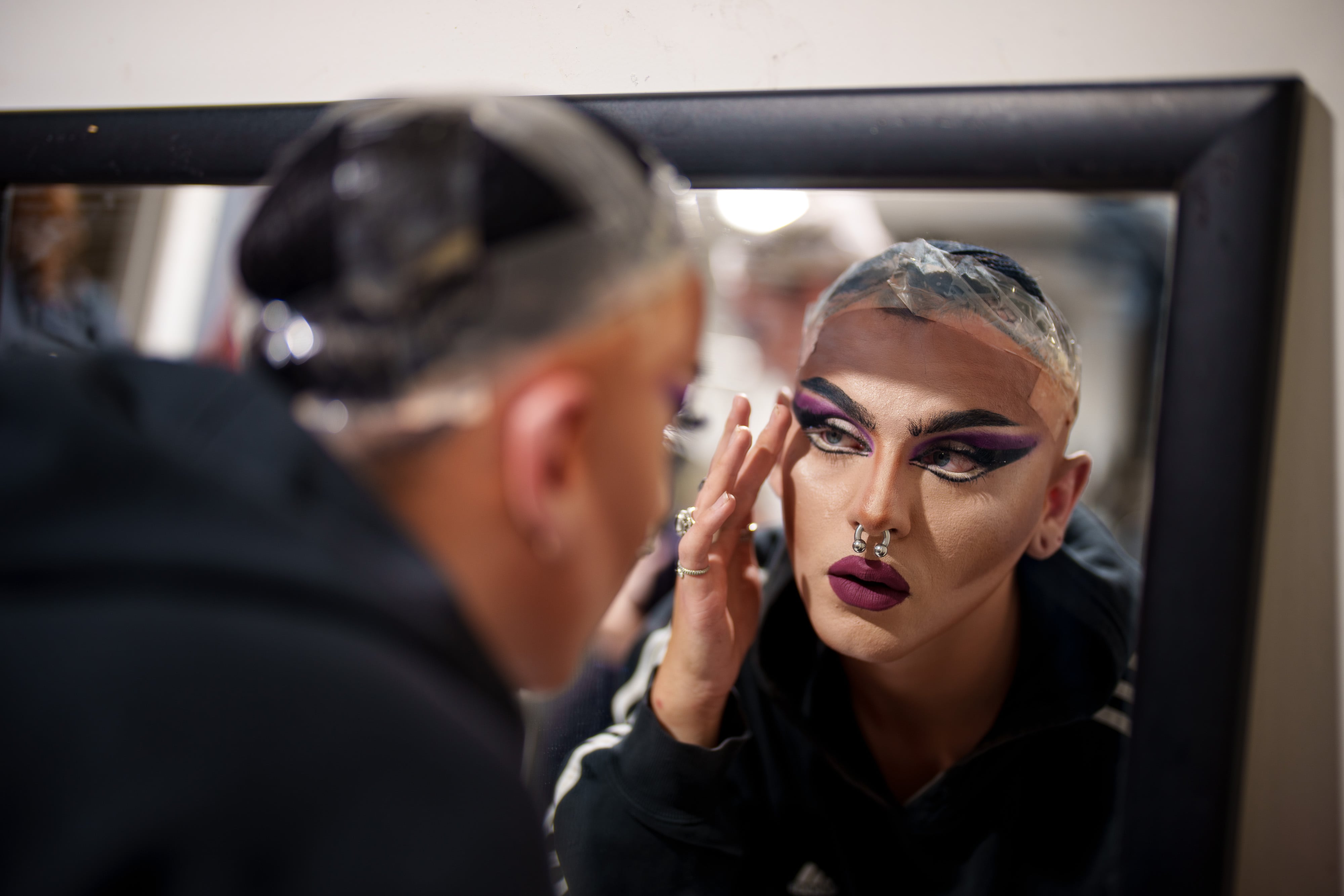 (Trent Nelson | The Salt Lake Tribune) Violet Vox prepares for the Freedom to the Queens drag show at Edge of the World Brewery in Colorado City, Ariz., on Thursday, July 4, 2024.