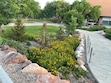 (Ali McKelvy  |  University of Utah) Flowers and small trees in a cluster of rocks help limit the amount of water needed in the lower campus at the University of Utah, part of a campus-wide effort to reduce water use.