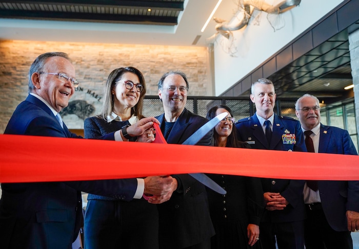 (Chris Samuels | The Salt Lake Tribune) Dignitaries prepare to cut a ribbon during the opening of the Grand Hyatt Deer Valley near Heber, Thursday, Jan. 9, 2025.