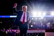 (Doug Mills | The New York Times) Former President Donald Trump, the Republican presidential nominee, holds his final campaign rally in Grand Rapids, Michigan, after midnight on Tuesday morning, Election Day, Nov. 5, 2024.