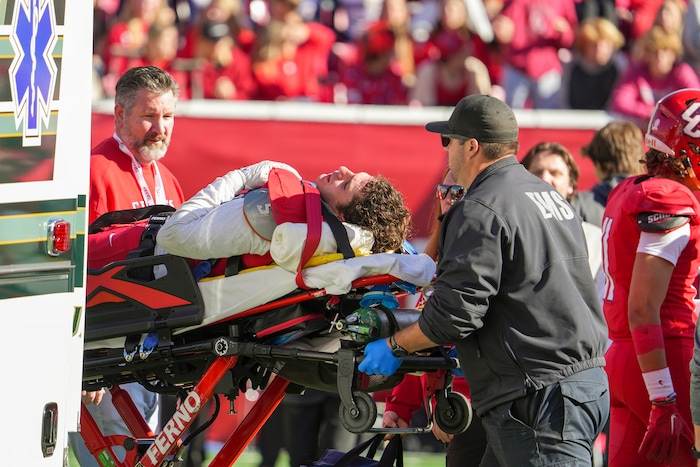 (Chris Samuels | The Salt Lake Tribune) Crimson Cliffs defensive end Scott Nisson is taken off the field by a stretcher during the 4A high school football championship game against Green Canyon at Rice-Eccles Stadium, Friday, Nov. 17, 2023.