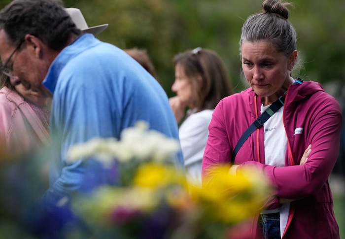 (Francisco Kjolseth  |  The Salt Lake Tribune) Salt Lake City Mayor Erin Mendenhall, alongside Dave Owen, left, father of Sam Owen, at Laird Park in Salt Lake City on Wednesday, May 22, 2024. Police say Sam fatally shot his son, Adlai, before killing himself in an apparent murder-suicide on Saturday, May 18, 2024.