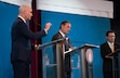 (Francisco Kjolseth  | The Salt Lake Tribune) Republican Utah Gov. Spencer Cox, who is running for reelection, debates Democratic challenger state Rep. Brian King and Libertarian opponent Robert Latham, from left, at Salt Lake Community College on Wednesday, Sept. 11, 2024.