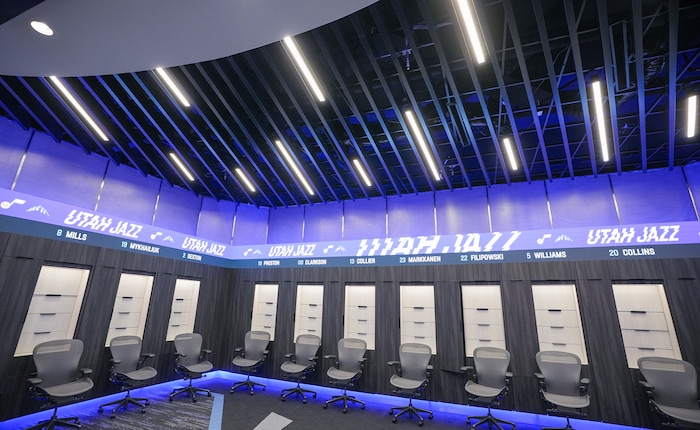 (Chris Samuels | The Salt Lake Tribune) The Utah Jazz locker room at the Delta Center, Friday, Nov. 1, 2024.