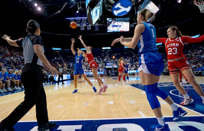 (Francisco Kjolseth  | The Salt Lake Tribune) BYU hosts Utah, NCAA basketball in Provo on Saturday, Jan. 25, 2025.