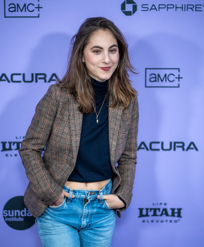 (Rick Egan | The Salt Lake Tribune)  Madeline Weinstein, on the press line for the premiere of "Between the Temples" at the Library Center in Park City, at the Sundance Film Festival, on Friday, Jan. 19, 2024.
