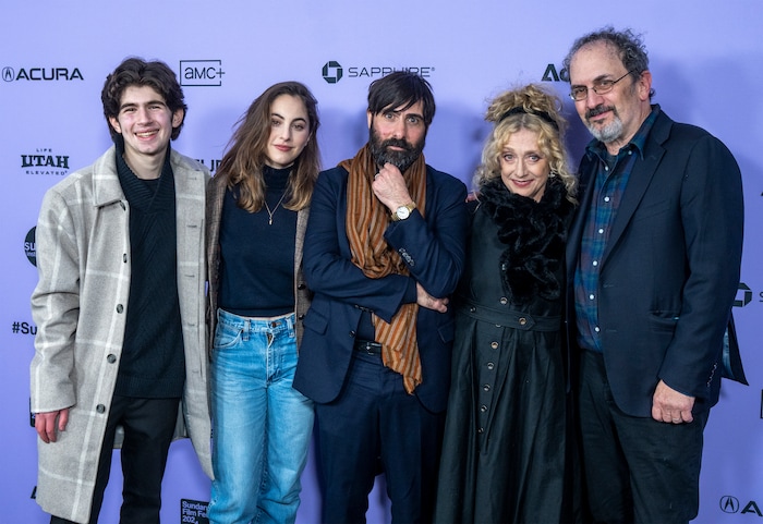 (Rick Egan | The Salt Lake Tribune)  Jacob Morell, Madeline Weinstein, Jason Schwartzman, Carol Kane and Robert Smigel, on the press line for the premiere of "Between the Temples" at the Library Center in Park City, at the Sundance Film Festival, on Friday, Jan. 19, 2024.
