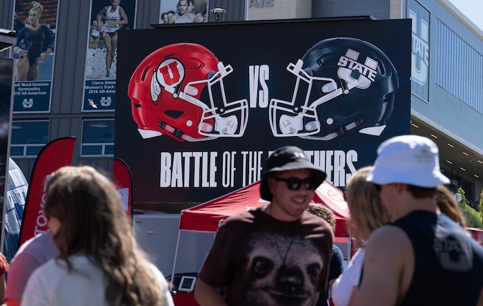 (Francisco Kjolseth  | The Salt Lake Tribune) Utah and Utah State fans tailgate before the game as Utah State hosts the University of Utah for an NCAA college football game Saturday, Sept. 14, 2024, in Logan, Utah.