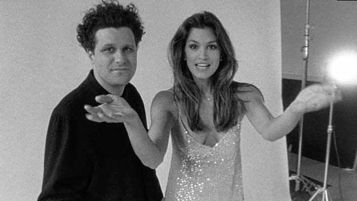 (Sundance Institute) Designer Isaac Mizrahi with supermodel Cindy Crawford, in a scene from director Douglas Keeve's 1995 documentary "Unzipped," an official selection of the 2025 Sundance Film Festival, in the From the Collection program.