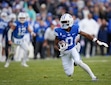 (Bethany Baker  |  The Salt Lake Tribune) Brigham Young Cougars wide receiver Kody Epps (0) runs the ball against the Oklahoma Sooners at LaVell Edwards Stadium in Provo on Saturday, Nov. 18, 2023.