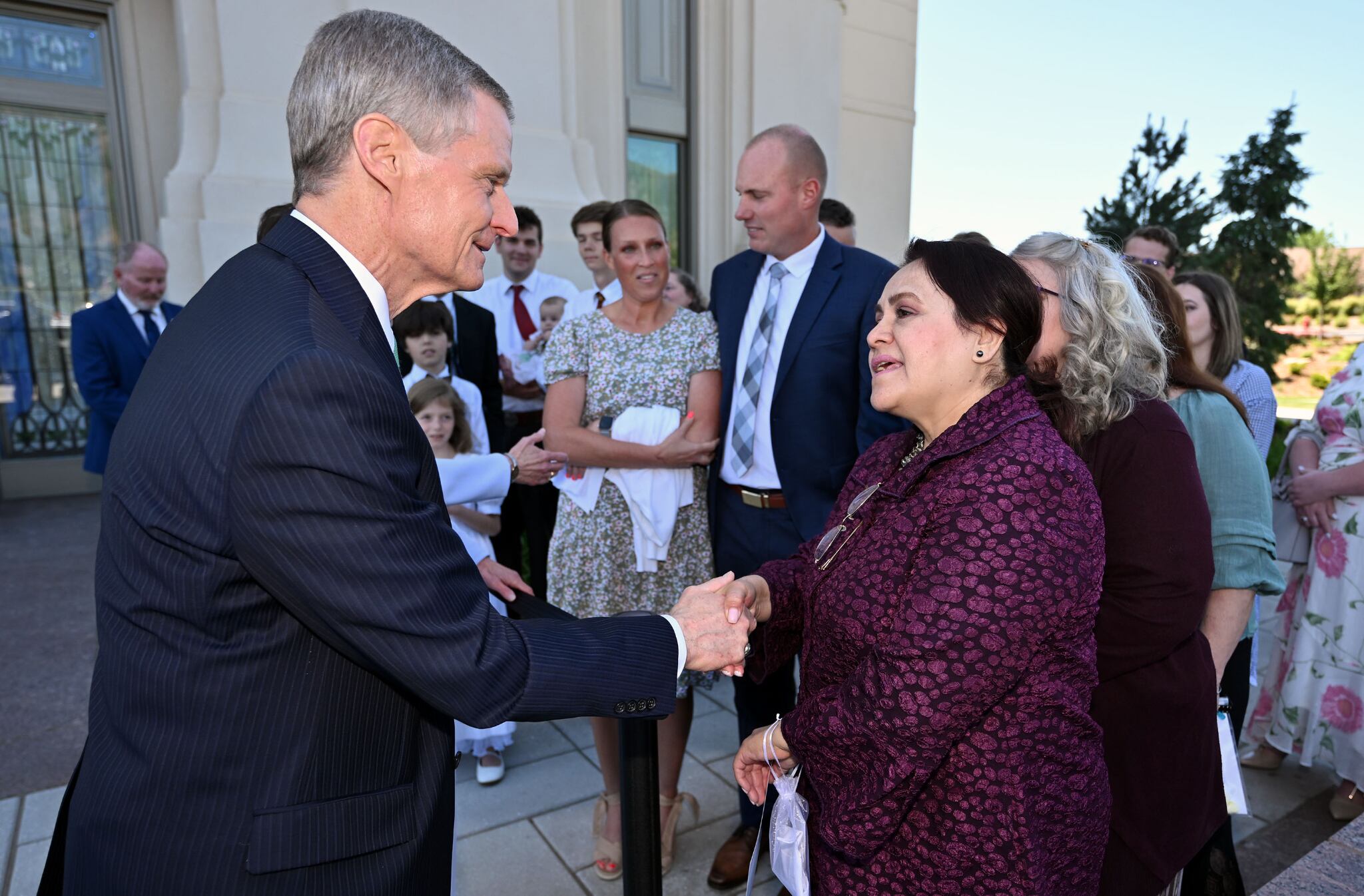 (The Church of Jesus Christ of Latter-day Saints) Apostle David A. Bednar of the greets members after the dedication of the Layton Utah Temple on Sunday, June 16, 2024. |