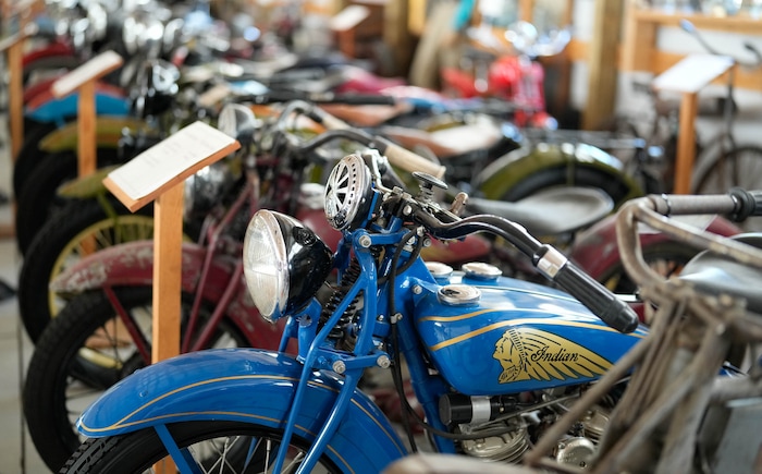 (Francisco Kjolseth  | The Salt Lake Tribune) A 1926 Indian Scout V-Twin powered motorcycle is pictured at the Richard W. Erickson Foundation Power Show & Museum in Wallsburg, Utah on Tuesday, Aug. 6, 2024.