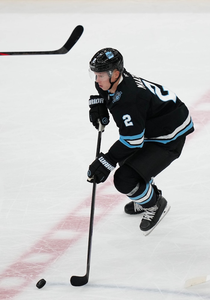 (Francisco Kjolseth  | The Salt Lake Tribune) Utah Hockey Club defenseman Olli Maatta (2) plays his first game with the team during an NHL hockey game against the Calgary Flames at the Delta Center in Salt Lake City on Wednesday, Oct. 30, 2024.