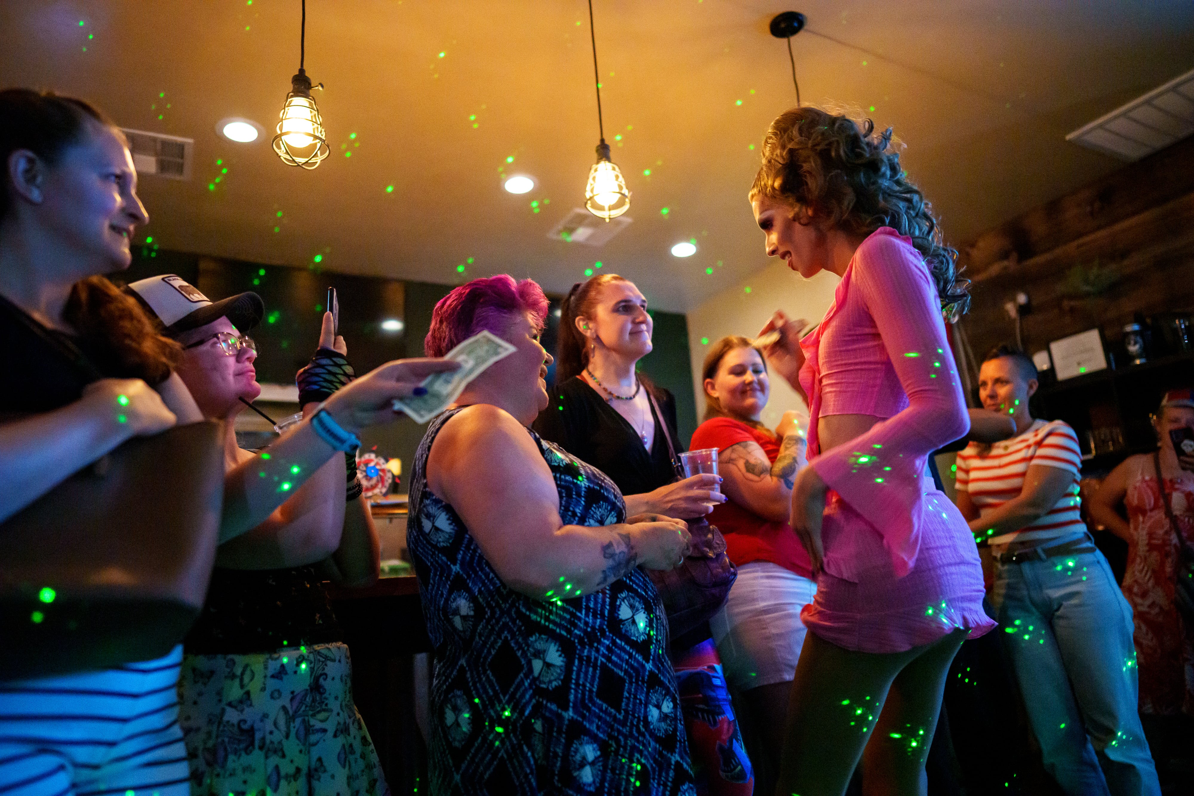 (Trent Nelson | The Salt Lake Tribune) Londynn Duval at the Freedom to the Queens drag show at Edge of the World Brewery in Colorado City, Ariz., on Thursday, July 4, 2024.