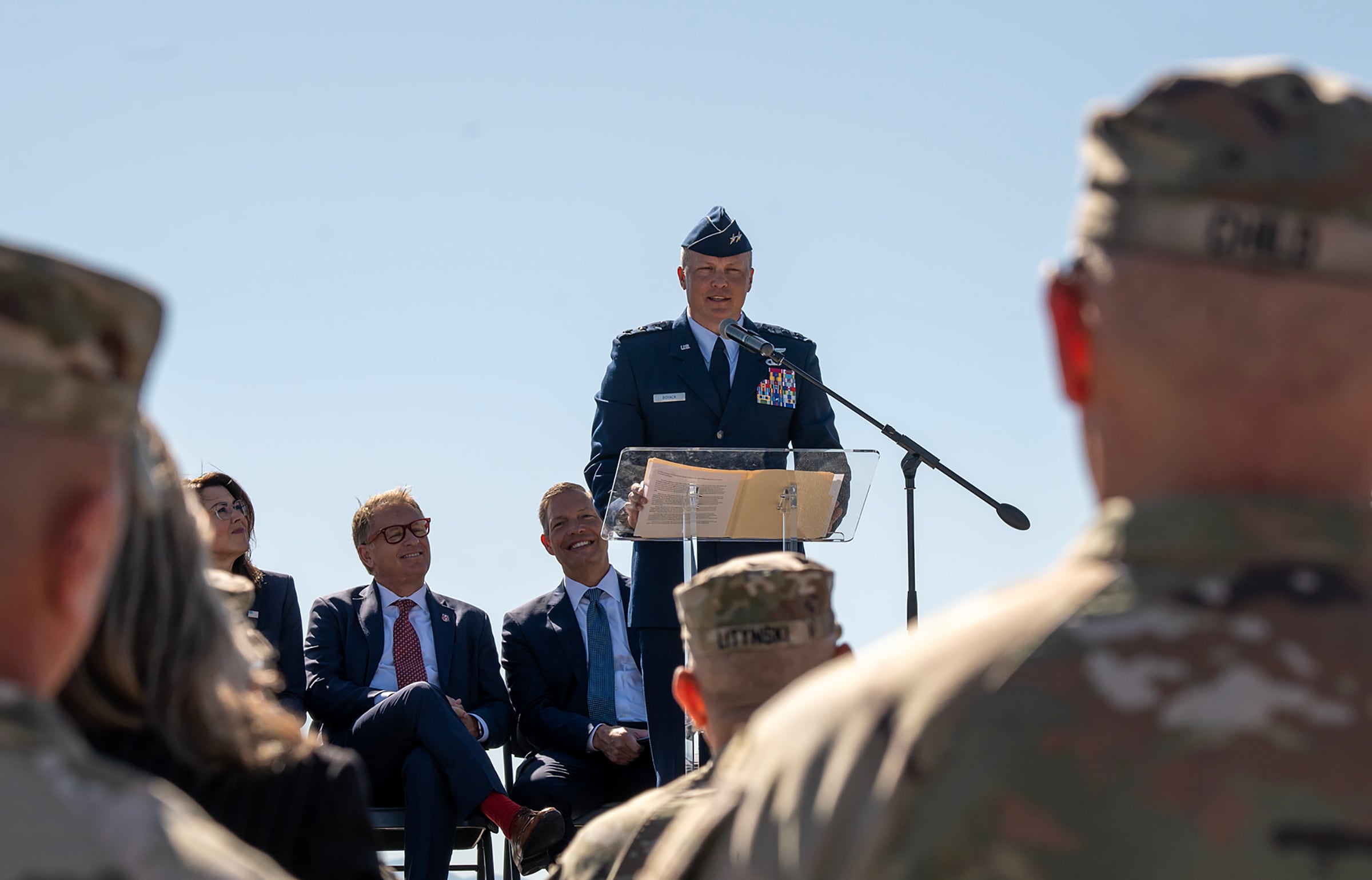 (Chris Samuels | The Salt Lake Tribune) Daniel Boyack, adjutant general of the Utah National Guard, gives remarks at Camp Williams in Bluffdale, Monday, Aug. 19, 2024, at a groundbreaking ceremony for a new U.S. Army Reserve facility, which will replace Ft. Douglas near the University of Utah.