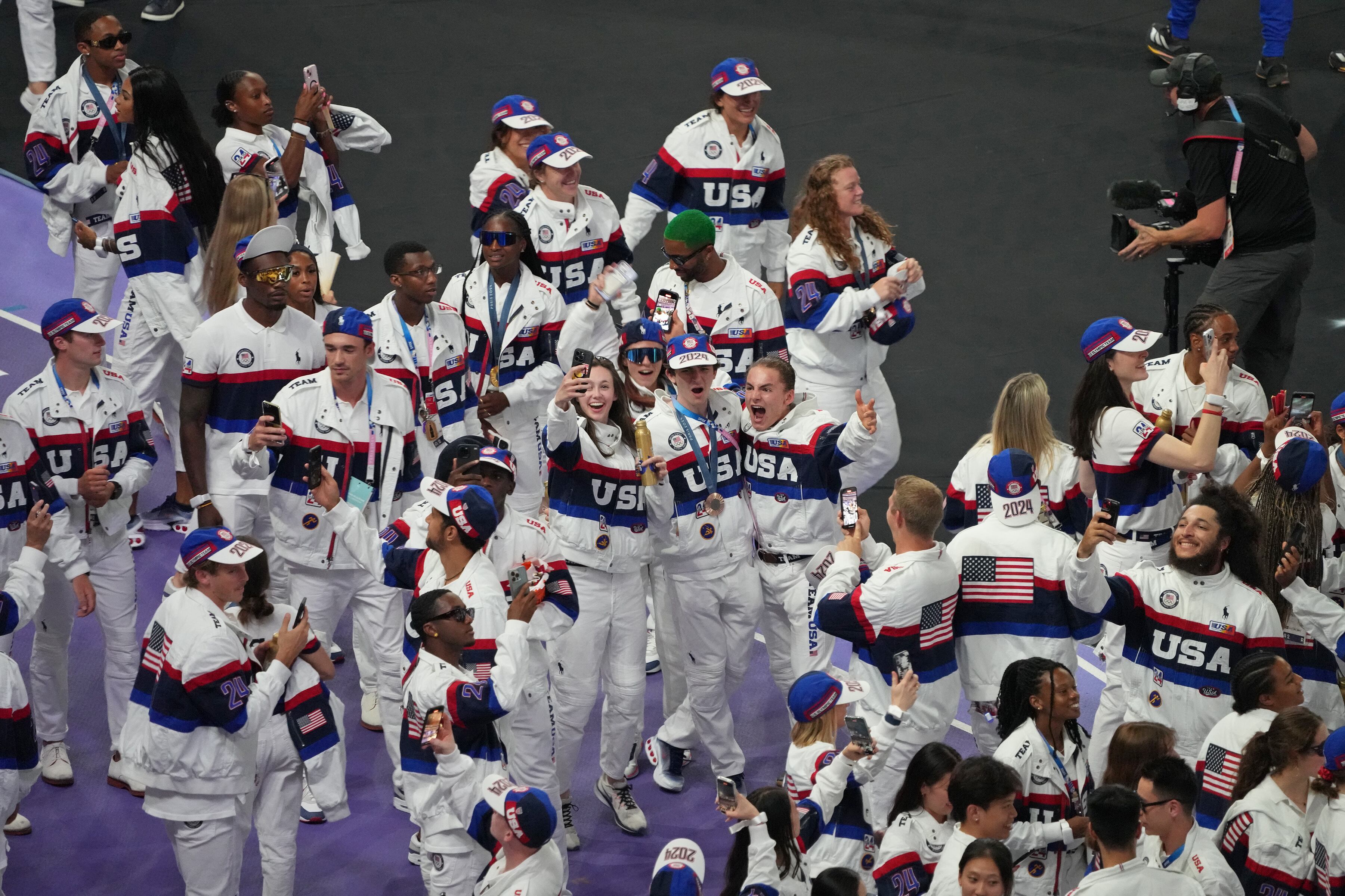 Team USA during the closing ceremony of the 2024 Paris Summer Olympics at the Stade de France in Saint-Denis, France, on Sunday, Aug. 11, 2024. (Chang W. Lee/The New York Times)