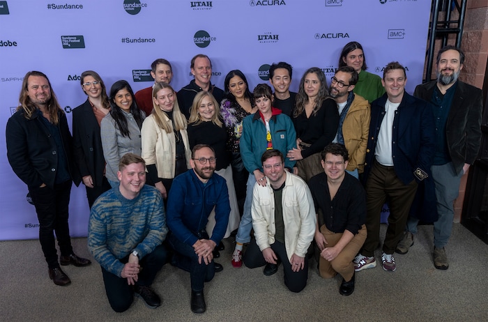 (Rick Egan | The Salt Lake Tribune)  Kristen Stewart and the cast of "Love Me" at the premiere of at the Eccles Theatre at the Sundance Film Festival, on Friday, Jan. 19, 2024.
