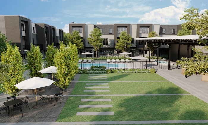 (CW Land Co.) A rendering of a pool, one of the amenities to be offered at theYARD, C.W. Urban's 8.58-acre build-to-rent development in Salt Lake City's Fairpark neighborhood.