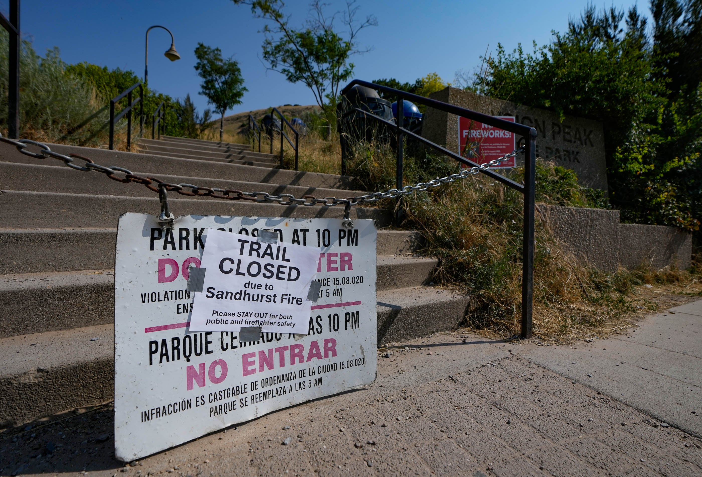 (Francisco Kjolseth | The Salt Lake Tribune) The trailhead to Ensign Peak has since reopened after it was temporarily closed because of the Sandhurst Fire near Ensign Peak, as noted by this earlier closure notice on Monday, July 22, 2024.