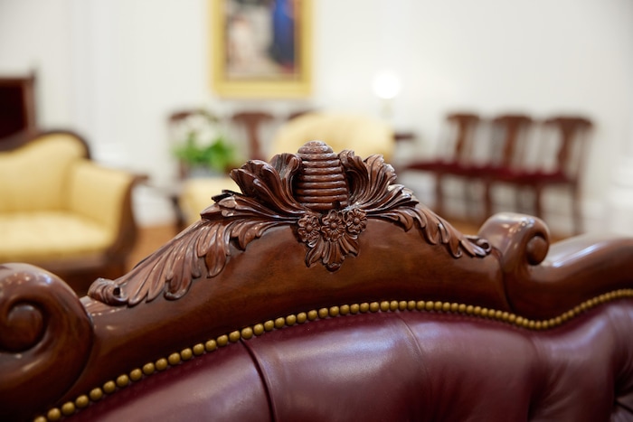 (The Church of Jesus Christ of Latter-day Saints) Furniture details in the St. George Temple, released Wednesday, Sept. 5, 2023.