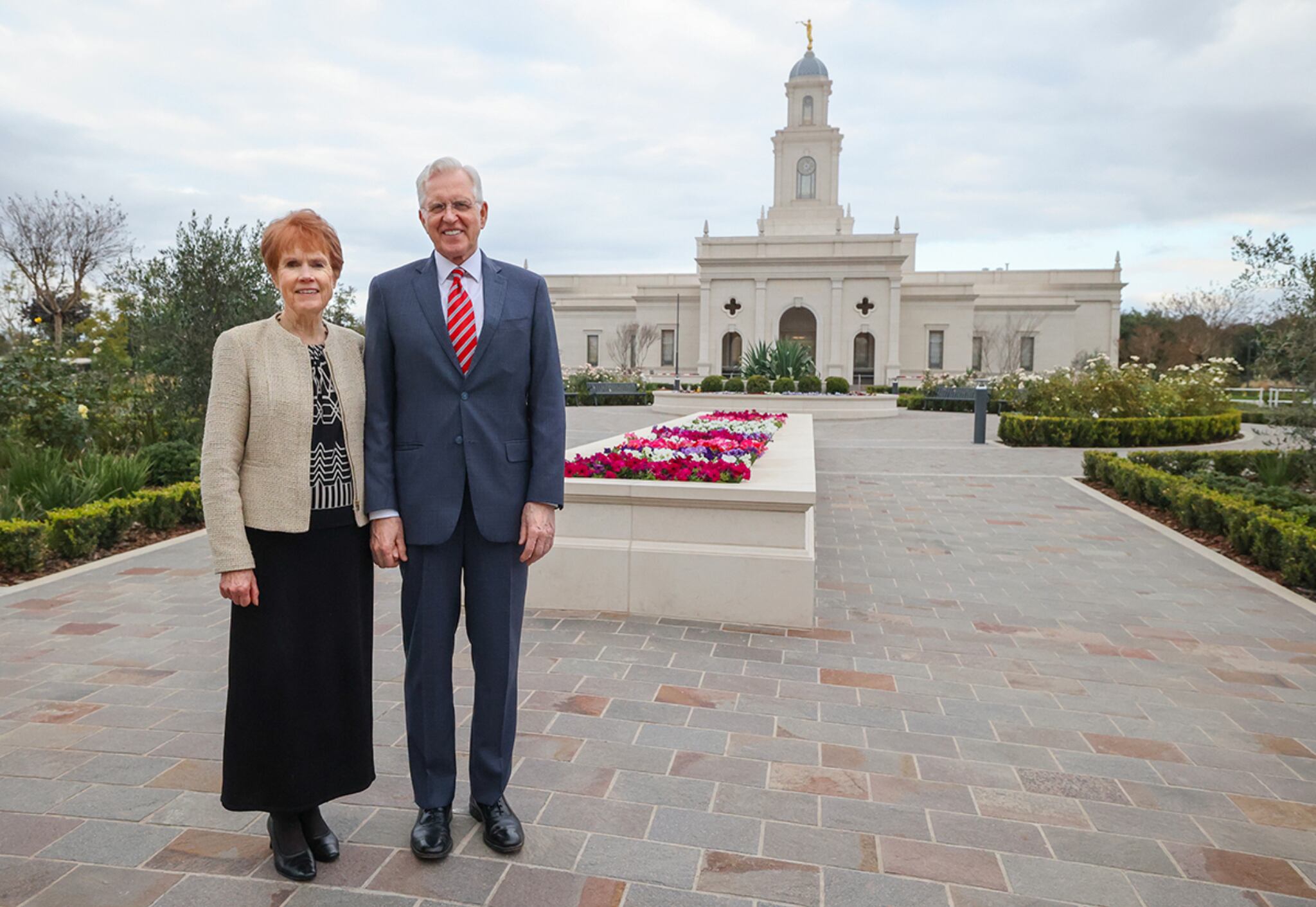 (The Church of Jesus Christ of Latter-day Saints) Apostle Todd Christofferson and his wife, Kathy, pose for a portrait outside of the Salta Temple in Salta, Argentina, on Saturday, June 15, 2024. The temple was dedicated the next day.