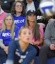 (Eli Lucero | Herald Journal) Rep. Katy Hall, R-South Ogden, left, and Rep. Kera Birkeland, R-Morgan, attend the Nevada-Utah State volleyball match in support of women athletes Tuesday, Oct. 29, 2024, in Logan.