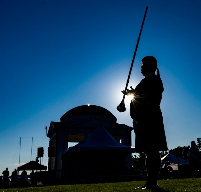 (Rick Egan | The Salt Lake Tribune)  The Mesa Caledonian Pipe Band performs at the opening of the 3-Day  Utah Scottish Festival, at the Utah State Fairpark, on Friday, June 16, 2023.
