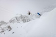 (Jackson Hole Mountain Resort) Skier Tim McChesney of Salt Lake City is the first to drop into Corbet's Coulior during the Kings and Queens of Corbet's contest at Jackson Hole Mountain Resort on Tuesday, Feb. 11, 2025. McChesney, a rookie at the big mountain event for skiers and snowboarders, was named King of Corbet's.