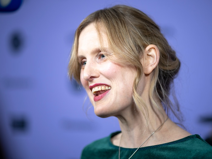 (Rick Egan | The Salt Lake Tribune)    Writer Amy Liptrot on the Press line for "The Outrun" at the Library Center in Park city, during the Sundance film Festival, on Friday, Jan. 19, 2024.
