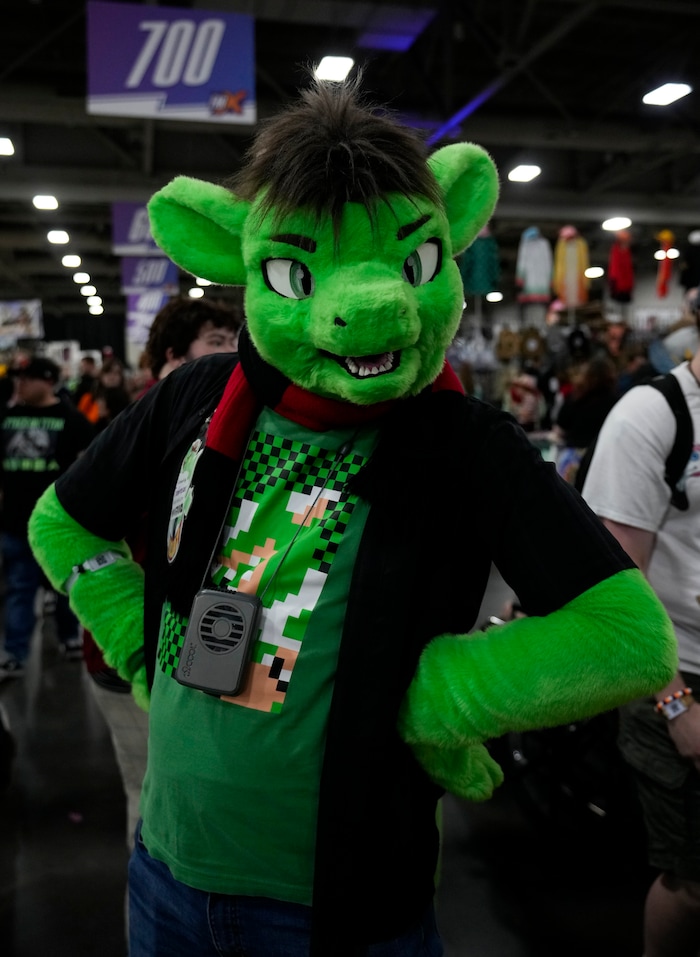 (Bethany Baker | Salt Lake Tribune) Brandon Grant, dressed as an original character named Raldy Blayzer, poses in Vendor Hall during FanX at Salt Palace Convention Center in Salt Lake City on Friday, Sept. 22, 2023.