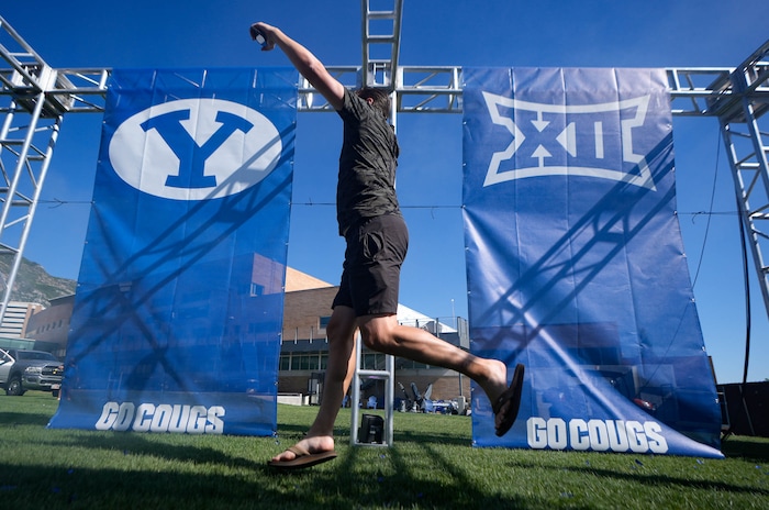 (Francisco Kjolseth | The Salt Lake Tribune) BYU celebrates their entrance into the Big 12 Conference with a big party featuring numerous activities on Saturday, July 1, 2023.