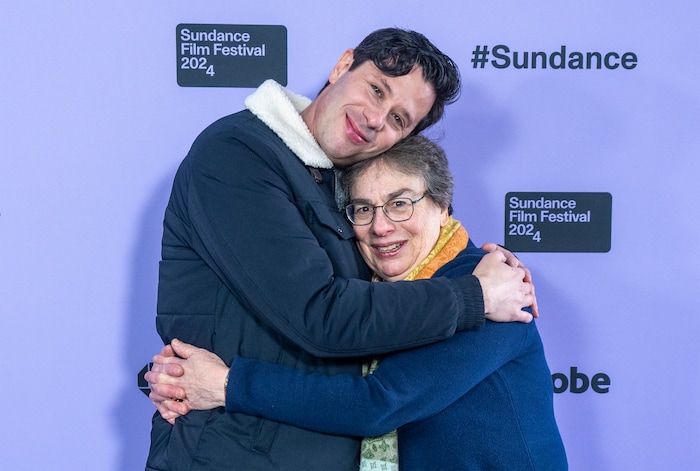 (Rick Egan | The Salt Lake Tribune)  Adam Kersh and Cindy Silver, on the press line for the premiere of "Between the Temples" at the Library Center in Park City, at the Sundance Film Festival, on Friday, Jan. 19, 2024.
