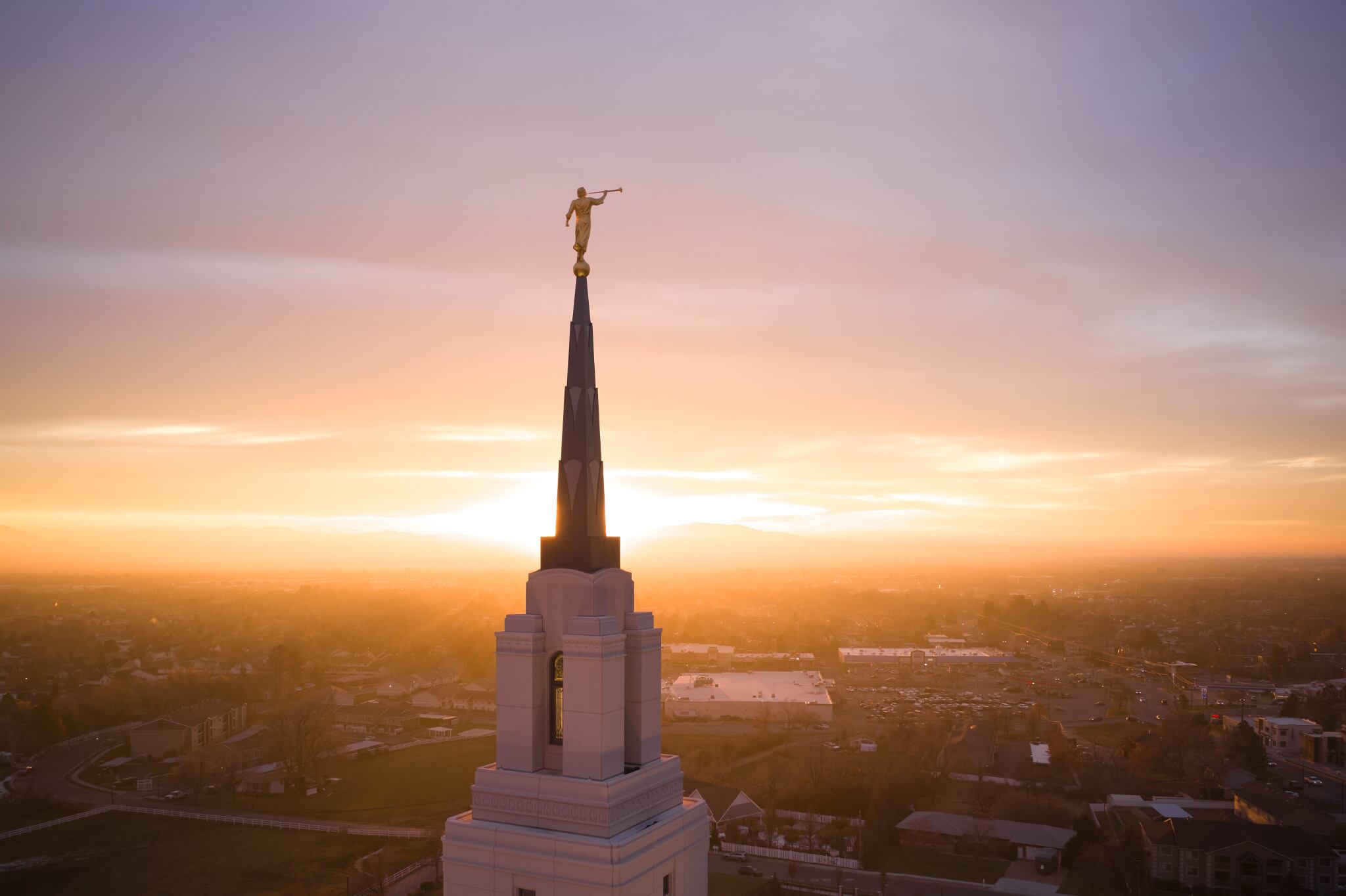 (The Church of Jesus Christ of Latter-day Saints) The Angel Moroni statue atop the Layton Utah Temple of The Church of Jesus Christ of Latter-day Saints.