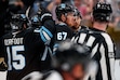 (Trent Nelson  |  The Salt Lake Tribune) Utah Hockey Club forward Lawson Crouse (67) celebrates a goal as Utah Hockey Club hosts the Los Angeles Kings, NHL pre-season hockey in Salt Lake City on Monday, Sept. 23, 2024.