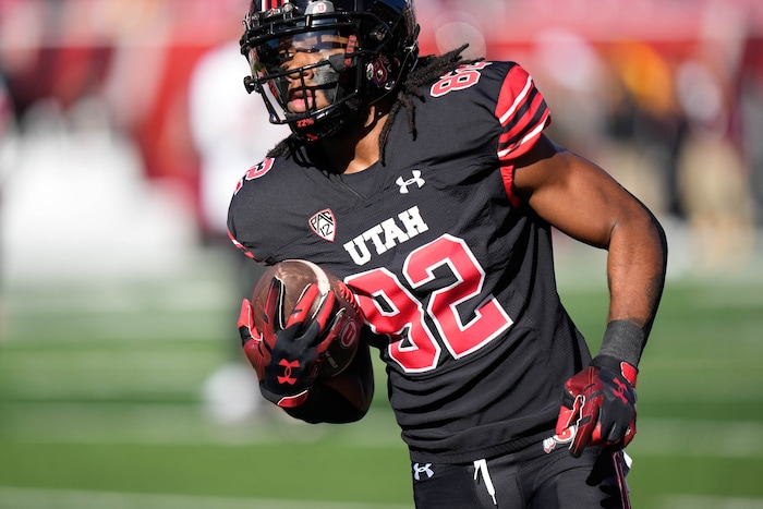 (Francisco Kjolseth  |  The Salt Lake Tribune) Utah Utes tight end Landen King (82) against the Arizona State Sun Devils in NCAA football in Salt Lake City on Saturday, Nov. 4, 2023.