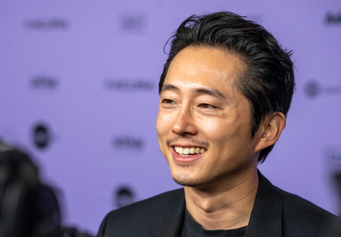 (Rick Egan | The Salt Lake Tribune)  Steven Yeun, on the press line for the premiere of "Love Me" at the Eccles Theatre at the Sundance Film Festival, on Friday, Jan. 19, 2024.
