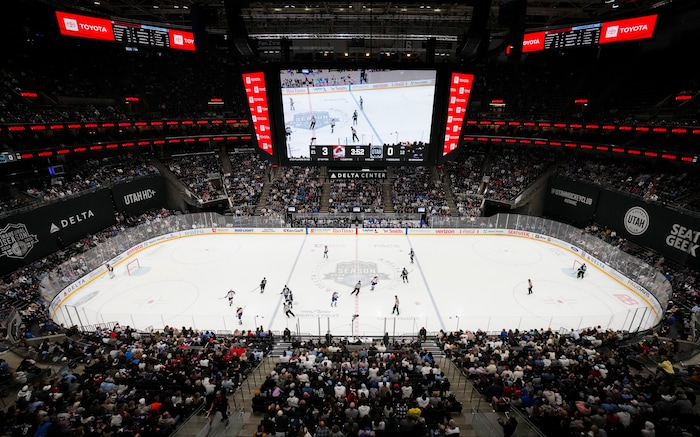 (Bethany Baker  |  The Salt Lake Tribune) Utah Hockey Club faces the Colorado Avalanche at the Delta Center in Salt Lake City on Thursday, Oct. 24, 2024.